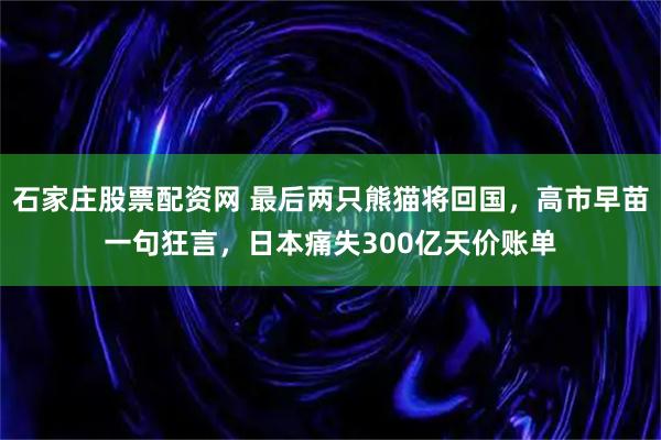 石家庄股票配资网 最后两只熊猫将回国，高市早苗一句狂言，日本痛失300亿天价账单